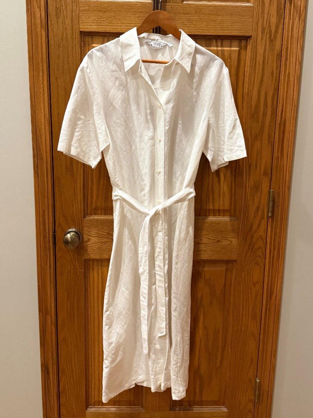 Stockholm Atelier & Other Stores White Linen Midi Shirt Dress, SZ M